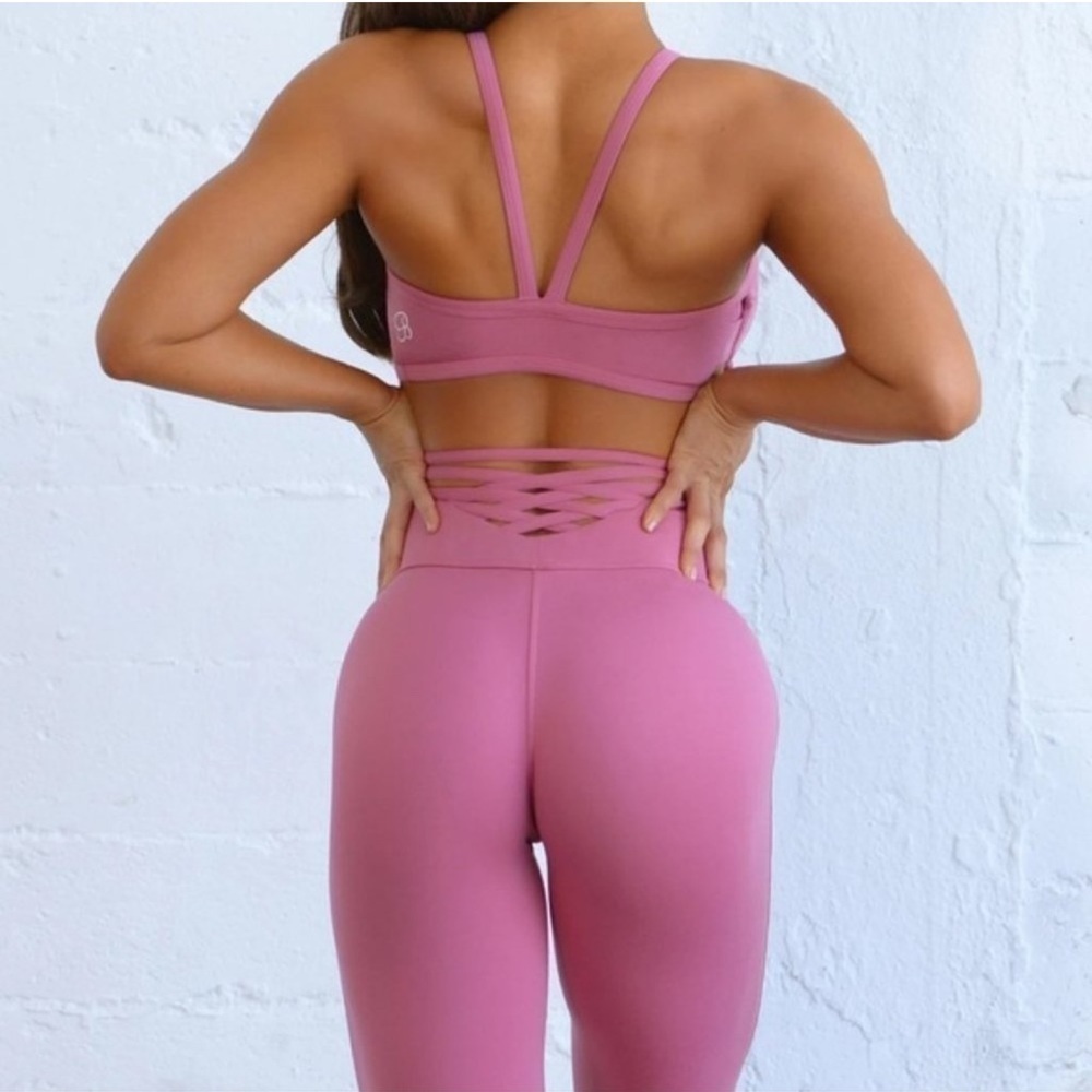 Bombshell Sportswear SET Sexy Back Leggings and Bra Blush Size XS